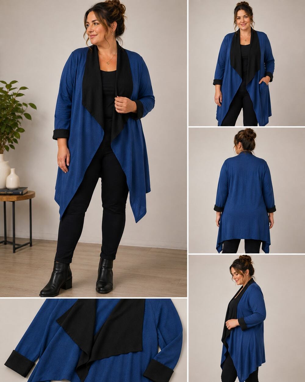 Magnolia Grace Duster Cardigan Womens XL Blue Black Colorblock Artsy Lagenlook
